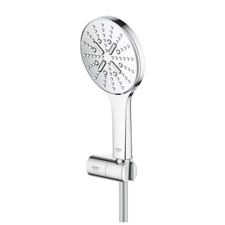 Chromowany zestaw prysznicowy Grohe Rainshower smartactive 130 ze słuchawką prysznicową, uchwytem i wężem 1500 mm