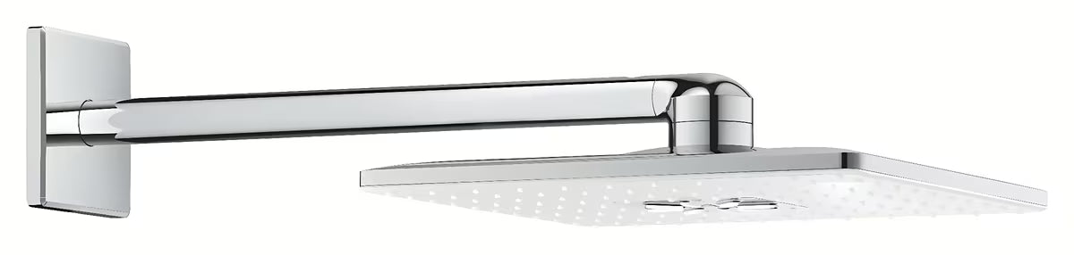 Deszczownica  Grohe Rainshower smartactive 310 Cube z białą tarczą natryskową i ramieniem ściennym