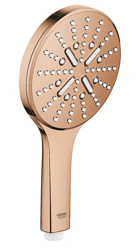 Słuchawka prysznicowa Grohe Rainshower 130 SmartActive w wykończeniu warm sunset z trzema rodzajami strumienia.