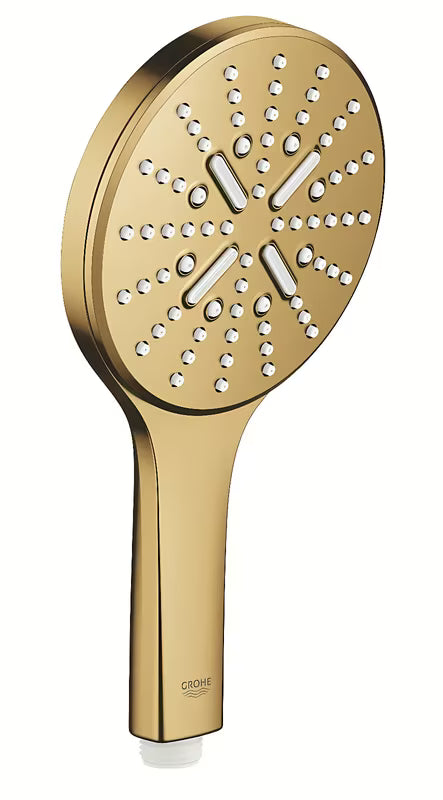 Słuchawka prysznicowa Grohe Rainshower 130 SmartActive w wykończeniu Cool Sunrise brushed z trzema rodzajami strumienia.