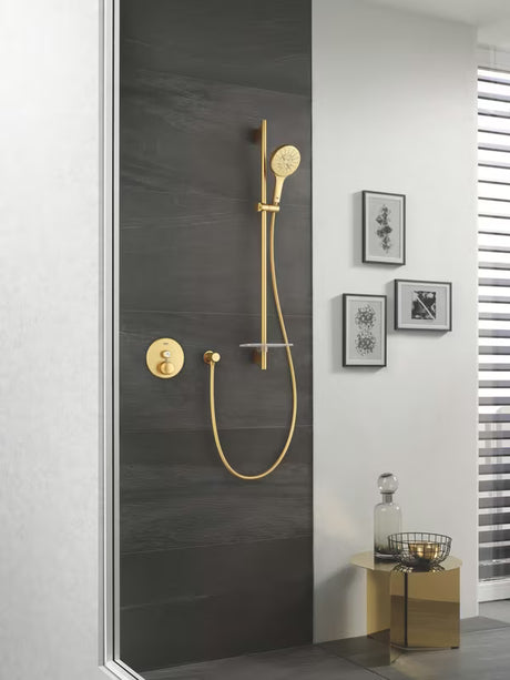 Słuchawka prysznicowa Grohe Rainshower 130 SmartActive w wykończeniu Cool Sunrise brushed z trzema rodzajami strumienia.
