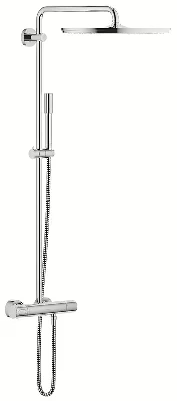 System prysznicowy Grohe Rainshower System z baterią termostatyczną w chromie z deszczownicą i słuchawką prysznicową.
