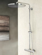System prysznicowy Grohe Rainshower System z baterią termostatyczną w chromie z deszczownicą i słuchawką prysznicową.