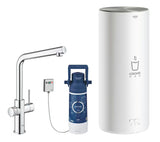 Chromowana bateria zlewozmywakowa Grohe Red Duo z wylewką L pro natychmiastową wrzącą wodę
