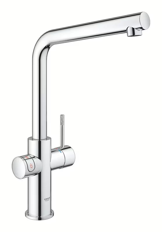 Chromowana bateria zlewozmywakowa Grohe Red Duo z wylewką L pro natychmiastową wrzącą wodę
