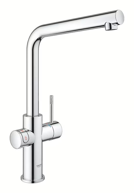 Chromowana bateria zlewozmywakowa Grohe Red Duo z wylewką L pro natychmiastową wrzącą wodę