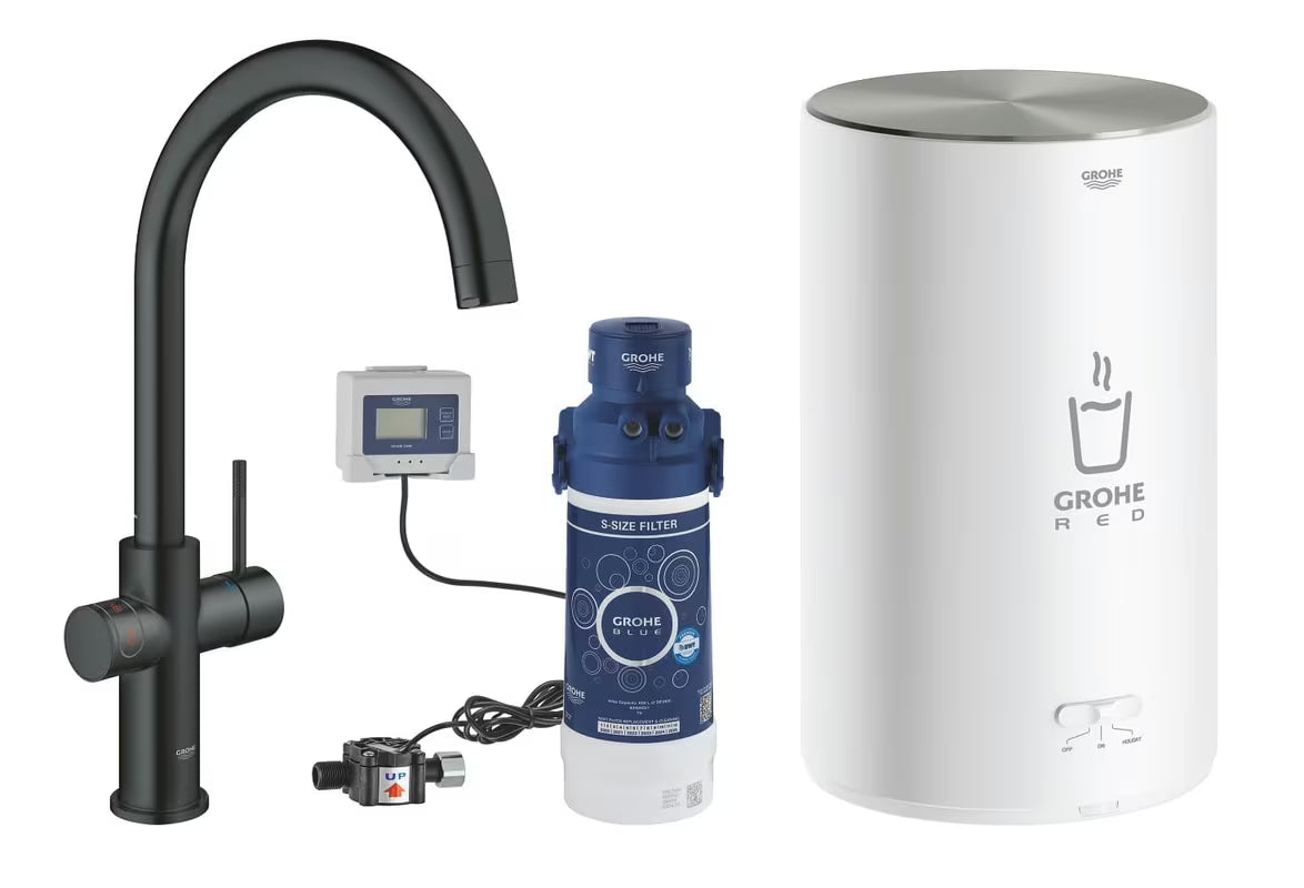 Grohe Red Duo bateria zlewozmywakowa w velvet black z dotykowym sterowaniem wrzątkiem i wysoką wylewką C