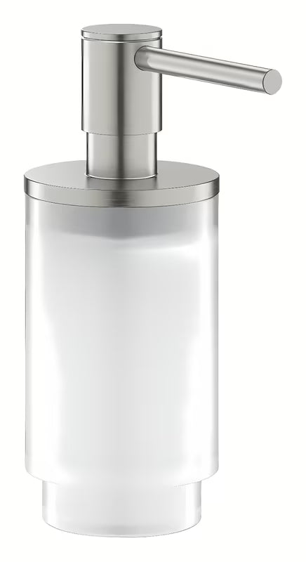 Dozownik do Mydła Grohe Selection w wykończeniu supersteel, z połączenia szkła i metalu.