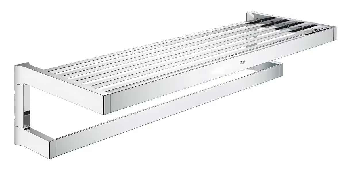 Chromowany uchwyt na ręczniki Grohe Selection Cube z drążkiem i górną półką pro do przechowywania ręczników