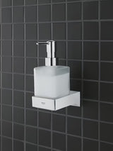 Chromowany dozownik mydła w płynie Grohe Selection Cube bez uchwytu ze szklanym pojemnikiem