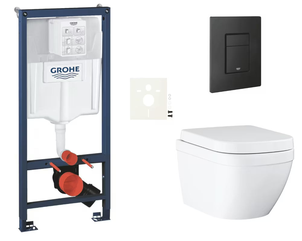 Zestaw WC podtynkowy Grohe Euro Ceramic z modułem podtynkowym Rapid SL i przyciskiem Even w czarnym wykończeniu