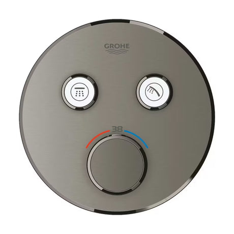 Podtynkowa termostatyczna bateria prysznicowa Grohe Grohtherm smartcontrol w wykończeniu brushed hard graphite.