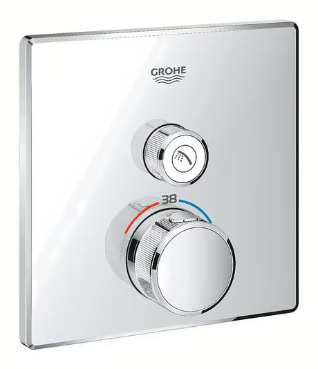 Chromowana podtynkowa termostatyczna bateria prysznicowa Grohe Grohtherm smartcontrol z przyciskiem sterującym smartcontrol