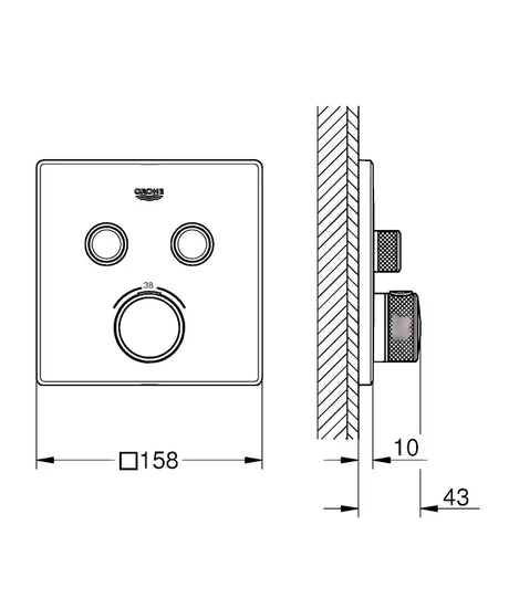 Chromowana podtynkowa termostatyczna bateria prysznicowa Grohe Grohtherm smartcontrol z przyciskiem sterującym