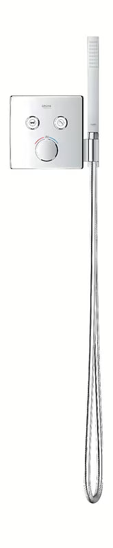 Podtynkowa termostatyczna bateria prysznicowa Grohe Grohtherm smartcontrol w chromowanym, kwadratowym designie.