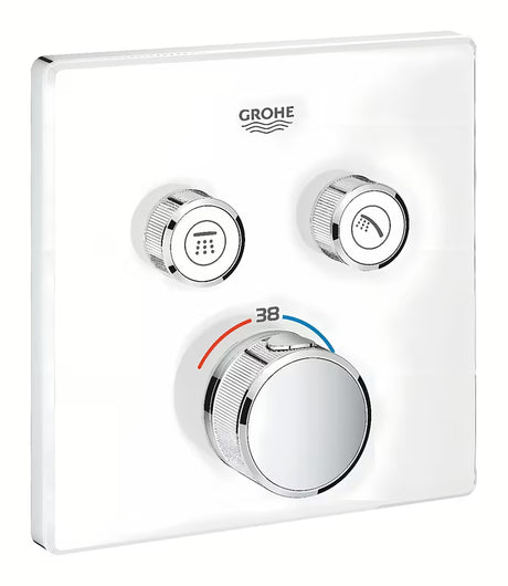Podtynkowa termostatyczna bateria prysznicowa Grohe Grohtherm smartcontrol w wykończeniu Moon White z elementem sterującym smartcontrol.