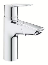 Chromowana bateria umywalkowa Grohe Start z uchwytem dźwigniowym i wyciąganą wylewką.