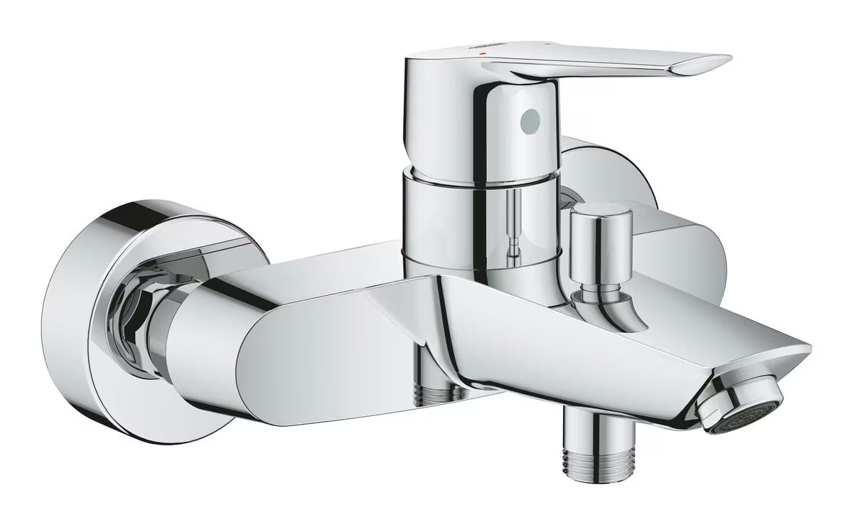 Chromowana ścienna jednouchwytowa bateria wannowa Grohe Start z automatycznym przełącznikiem wanna/prysznic