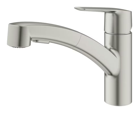 Kuchenna bateria jednouchwytowa Grohe Start supersteel z wyciąganą dwu-funkcyjną wylewką i obrotową wylewką