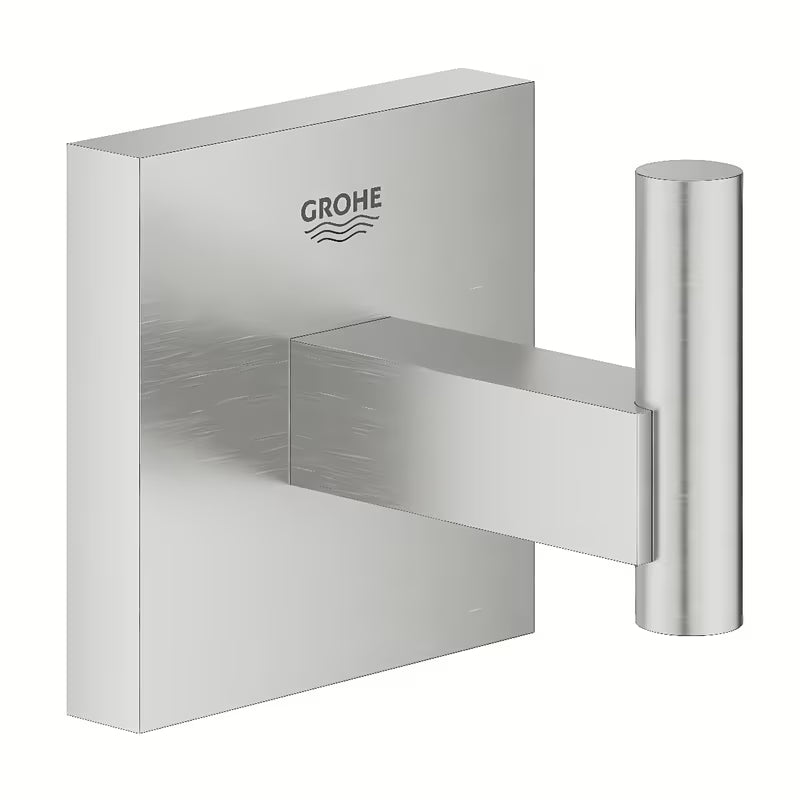 Metalowy łazienkowy haczyk Grohe Start Cube Accessories w wykończeniu supersteel z ukrytym mocowaniem