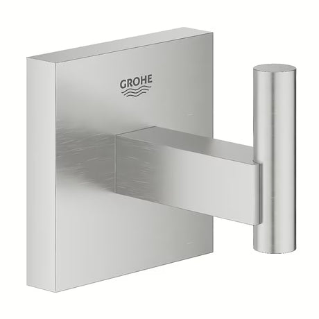 Metalowy łazienkowy haczyk Grohe Start Cube Accessories w wykończeniu supersteel z ukrytym mocowaniem