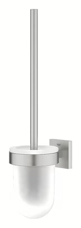 Ścienna SZCZOTKA do Wc Grohe Start Cube Accessories w wykończeniu supersteel ze szklanym pojemnikiem i ukrytym mocowaniem.