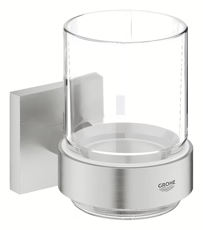 Szklanka z uchwytem Grohe Start Cube Accessories w wykończeniu supersteel z ukrytym mocowaniem