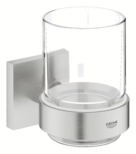 Szklanka z uchwytem Grohe Start Cube Accessories w wykończeniu supersteel z ukrytym mocowaniem