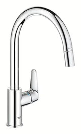 Chromowana bateria zlewozmywakowa Grohe Start Curve z wysoką obrotową wylewką i wyciąganą wylewką natryskową