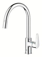 Chromowana bateria zlewozmywakowa Grohe Start Curve z wysoką obrotową wylewką i wyciąganą wylewką natryskową