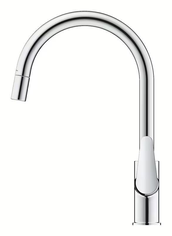 Chromowana bateria zlewozmywakowa Grohe Start Curve z wysoką obrotową wylewką i wyciąganą wylewką natryskową