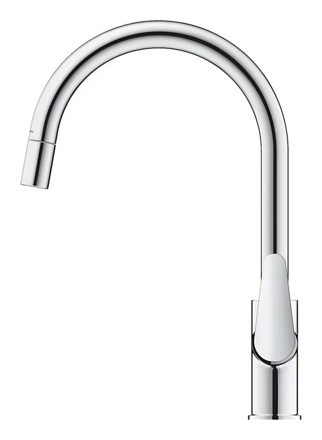Chromowana bateria zlewozmywakowa Grohe Start Curve z wysoką obrotową wylewką i wyciąganą wylewką natryskową