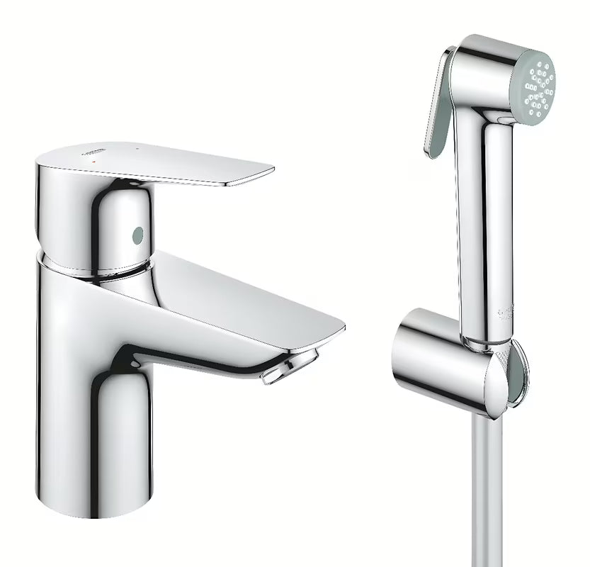 Chromowana bateria umywalkowa Grohe Start Edge z prysznicem bidetowym z oszczędnym perlatorem