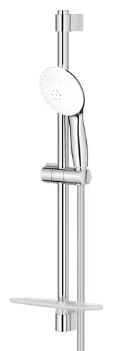 Chromowany zestaw prysznicowy Grohe Tempesta z prysznicem ręcznym, drążkiem prysznicowym, wężem i półką EasyReach