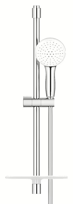 Chromowany zestaw prysznicowy Grohe Tempesta z prysznicem ręcznym, drążkiem prysznicowym, wężem i półką EasyReach