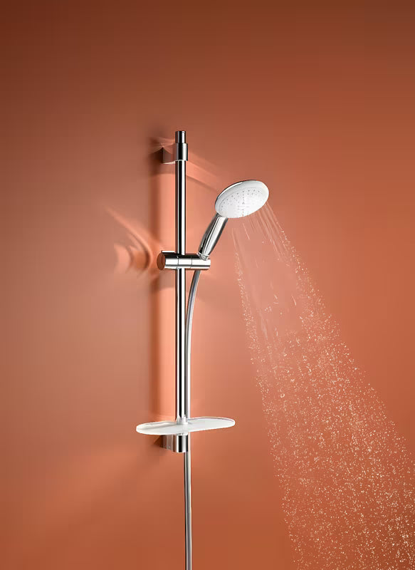 Chromowany zestaw prysznicowy Grohe Tempesta z prysznicem ręcznym, drążkiem prysznicowym, wężem i półką EasyReach