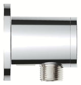 Chromowany przyłącze kątowe prysznice Grohe Tempesta z kolankiem odpływowym 1/2“ i gwintem zewnętrznym.
