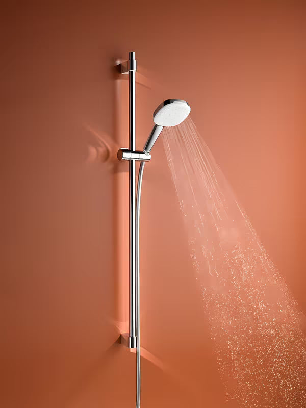 Chromowany zestaw prysznicowy Grohe Tempesta Cube ze słuchawką prysznicową, drążkiem i wężem