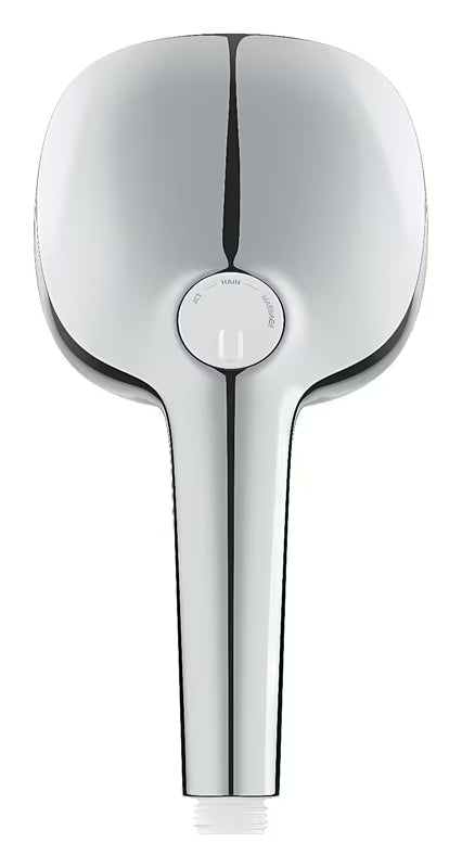 Chromowana słuchawka prysznicowa Grohe Tempesta Cube z trzema strumieniami: Rain, Jet i Massage.