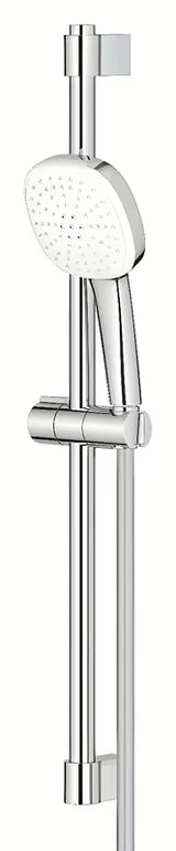 Chromowy zestaw prysznicowy Grohe Tempesta Cube z słuchawką prysznicową, drążkiem prysznicowym i wężem