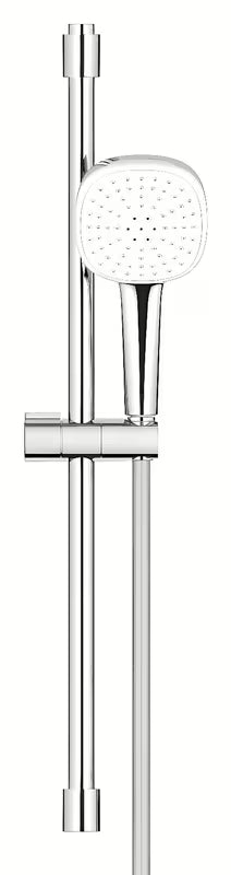Chromowy zestaw prysznicowy Grohe Tempesta Cube z słuchawką prysznicową, drążkiem prysznicowym i wężem