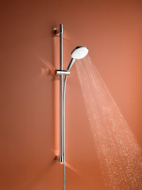 Chromowany zestaw prysznicowy Grohe Tempesta Cube ze słuchawką prysznicową, drążkiem prysznicowym i wężem