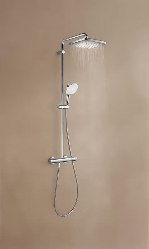 System prysznicowy Grohe Tempesta Cube System z baterią termostatyczną w chromie, z deszczownicą i słuchawką prysznicową