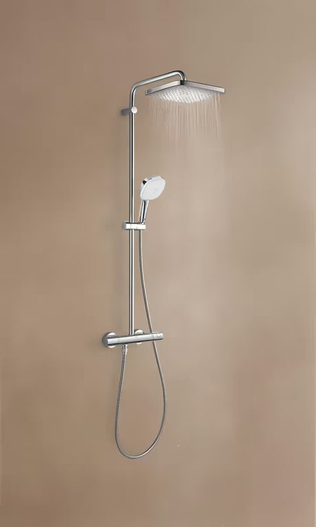 System prysznicowy Grohe Tempesta Cube System z baterią termostatyczną w chromie, z deszczownicą i słuchawką prysznicową