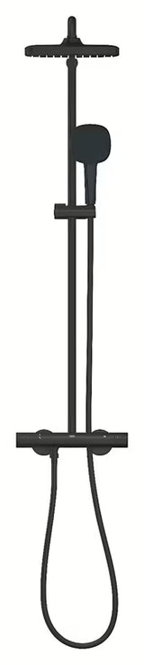 Matowo czarny system prysznicowy Grohe Tempesta System Cube z baterią termostatyczną, z deszczownicą i słuchawką prysznicową