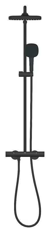 Matowo czarny system prysznicowy Grohe Tempesta System Cube z baterią termostatyczną, z deszczownicą i słuchawką prysznicową