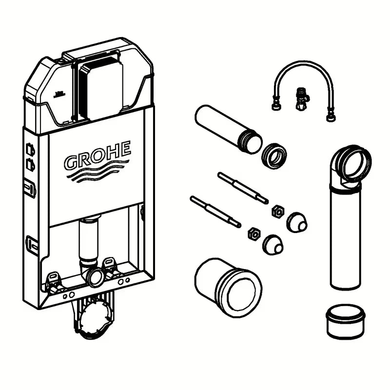 Stelaż podtynkowy Grohe Uniset Slim pro do zabudowy ze zbiornikiem spłukującym Slim 3–6 l i górnym doprowadzeniem wody.