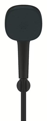 Zestaw prysznicowy Grohe Vitalio Comfort 110 w matowej czerni ze słuchawką prysznicową, wężem 1750 mm i uchwytem ściennym.