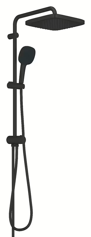 Matowo czarny system prysznicowy Grohe Vitalio Comfort z deszczownicą 250x250 mm i słuchawką prysznicową