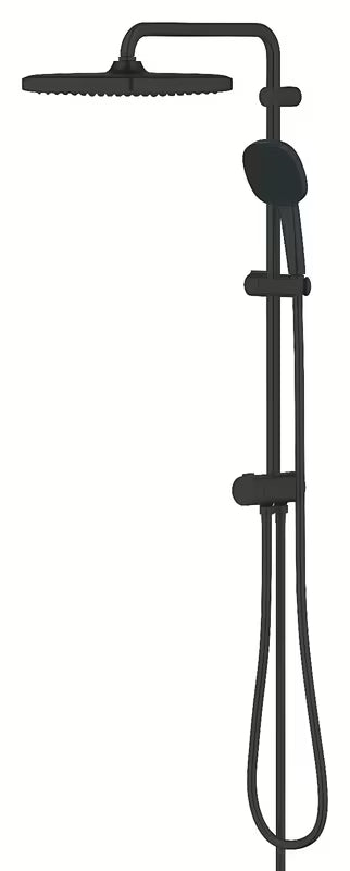 Matowo czarny system prysznicowy Grohe Vitalio Comfort z deszczownicą 250x250 mm i słuchawką prysznicową